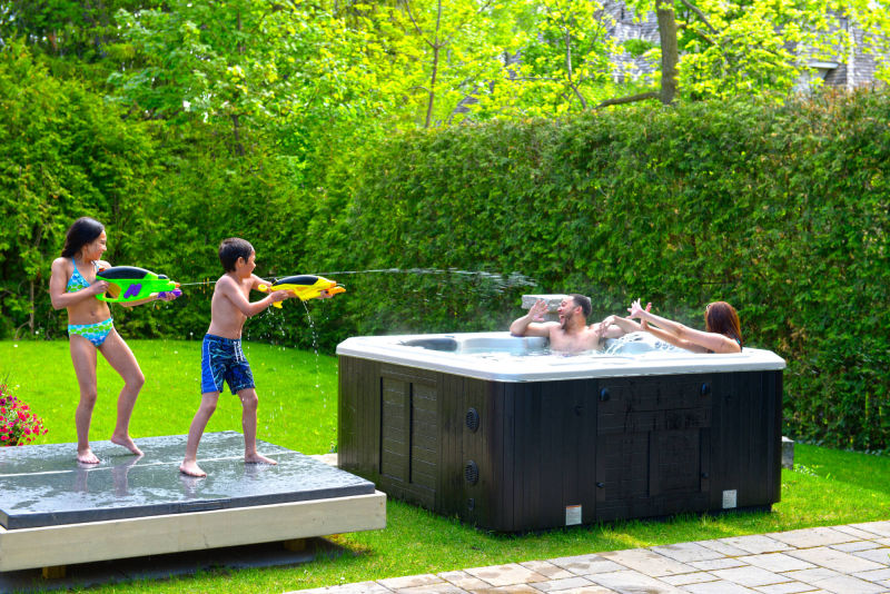 Playing around the hot tub