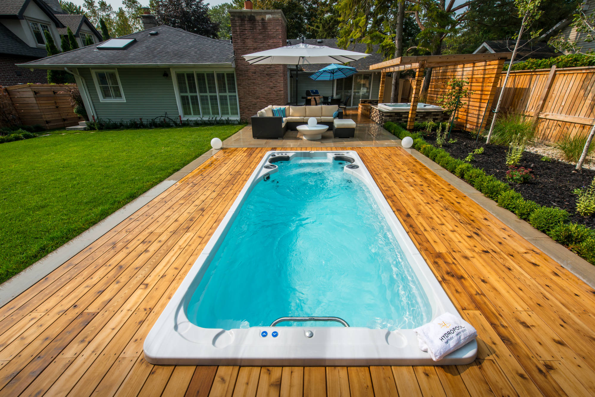 Swim Spa inground on cedar deck
