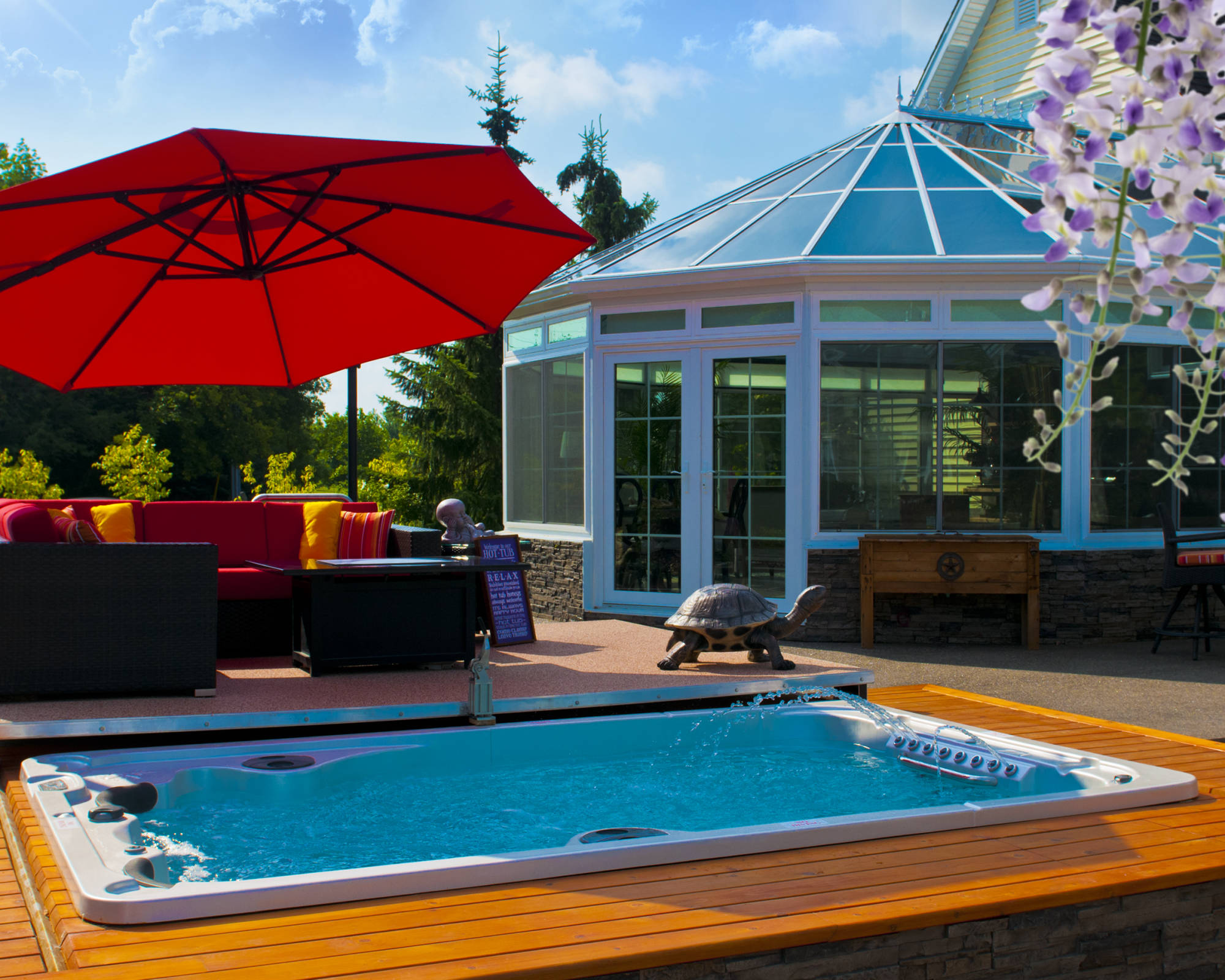 12 ft swim spa in backyard