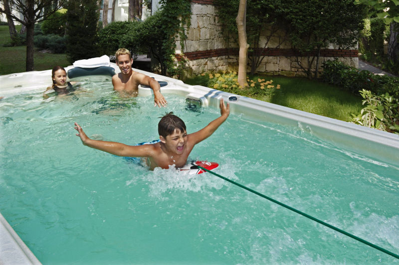 Having fun in a swim spa