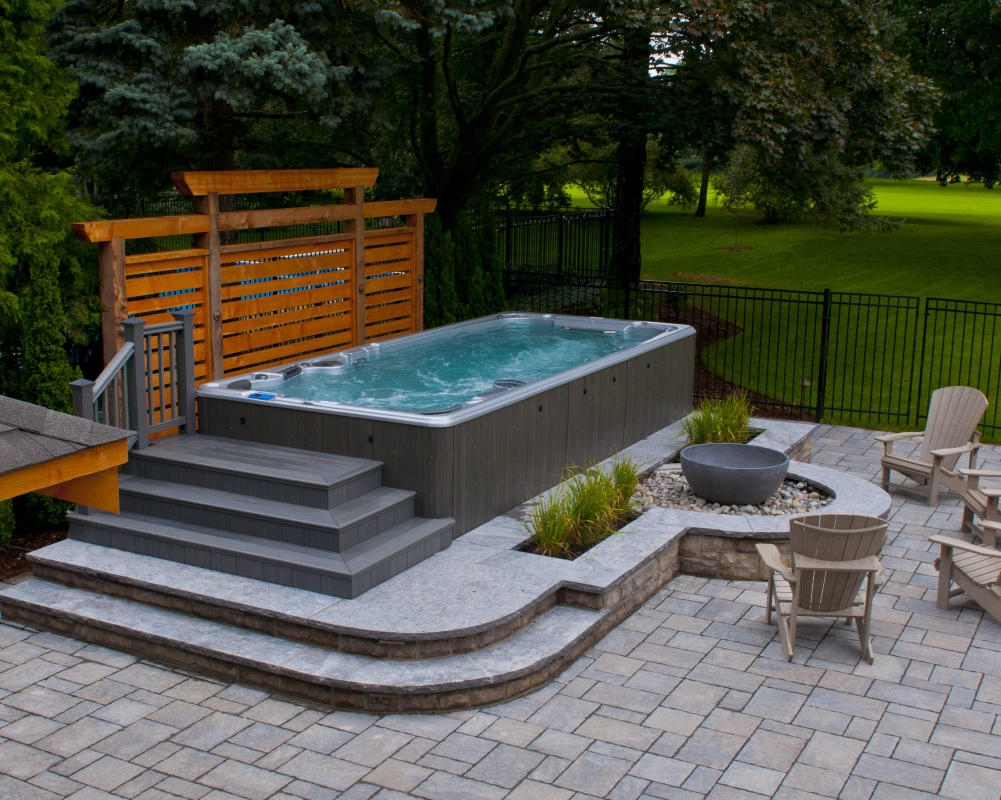 Swim spa with custom steps