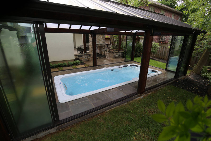 Swim spa in sunroom