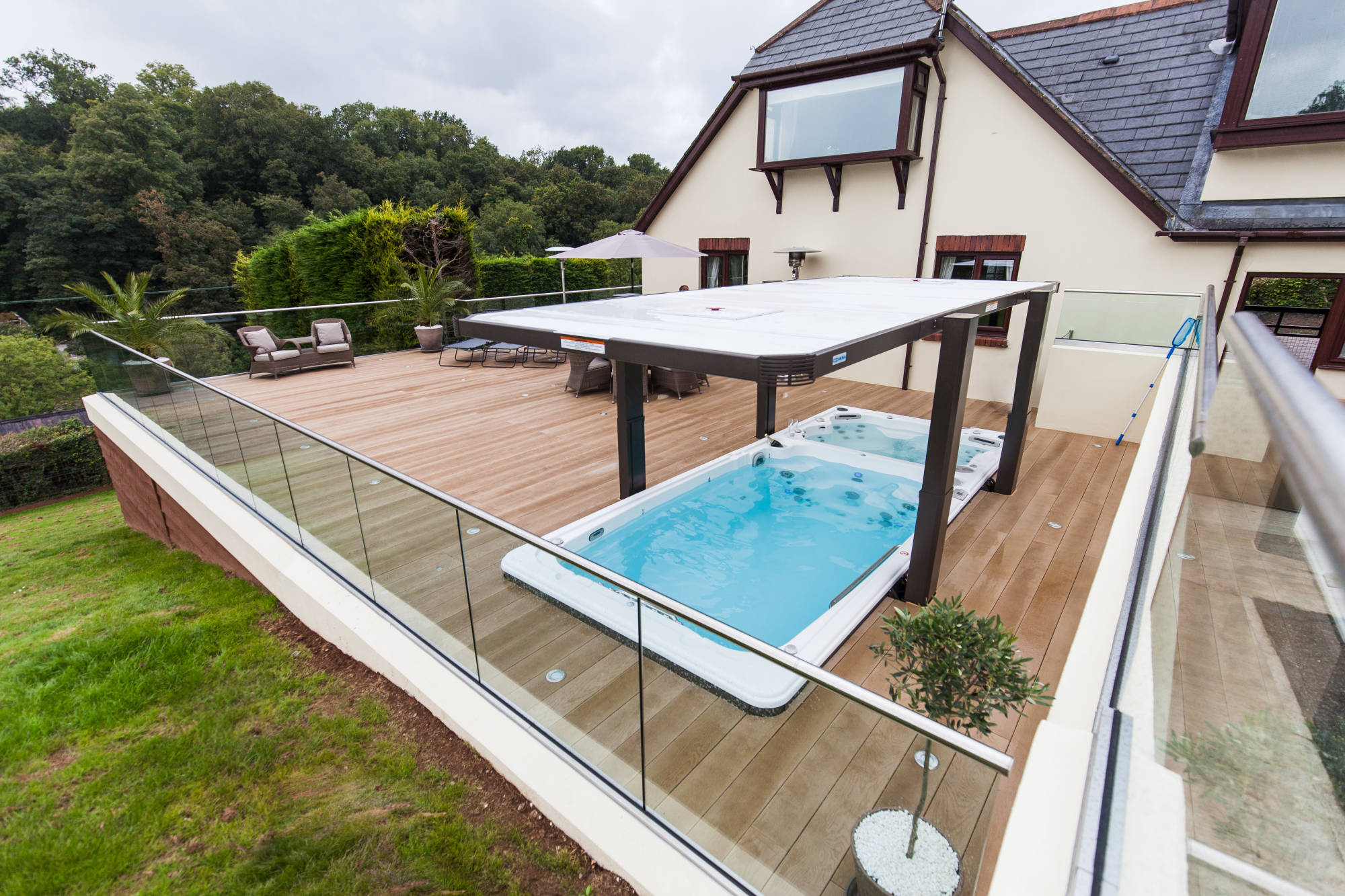 Swim Spa Hot Tub combo with automated cover